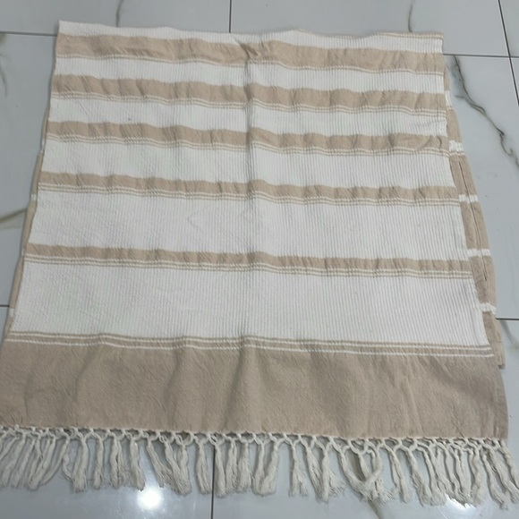 Boho stripped Tan and Cream shower curtain - Picture 3 of 5